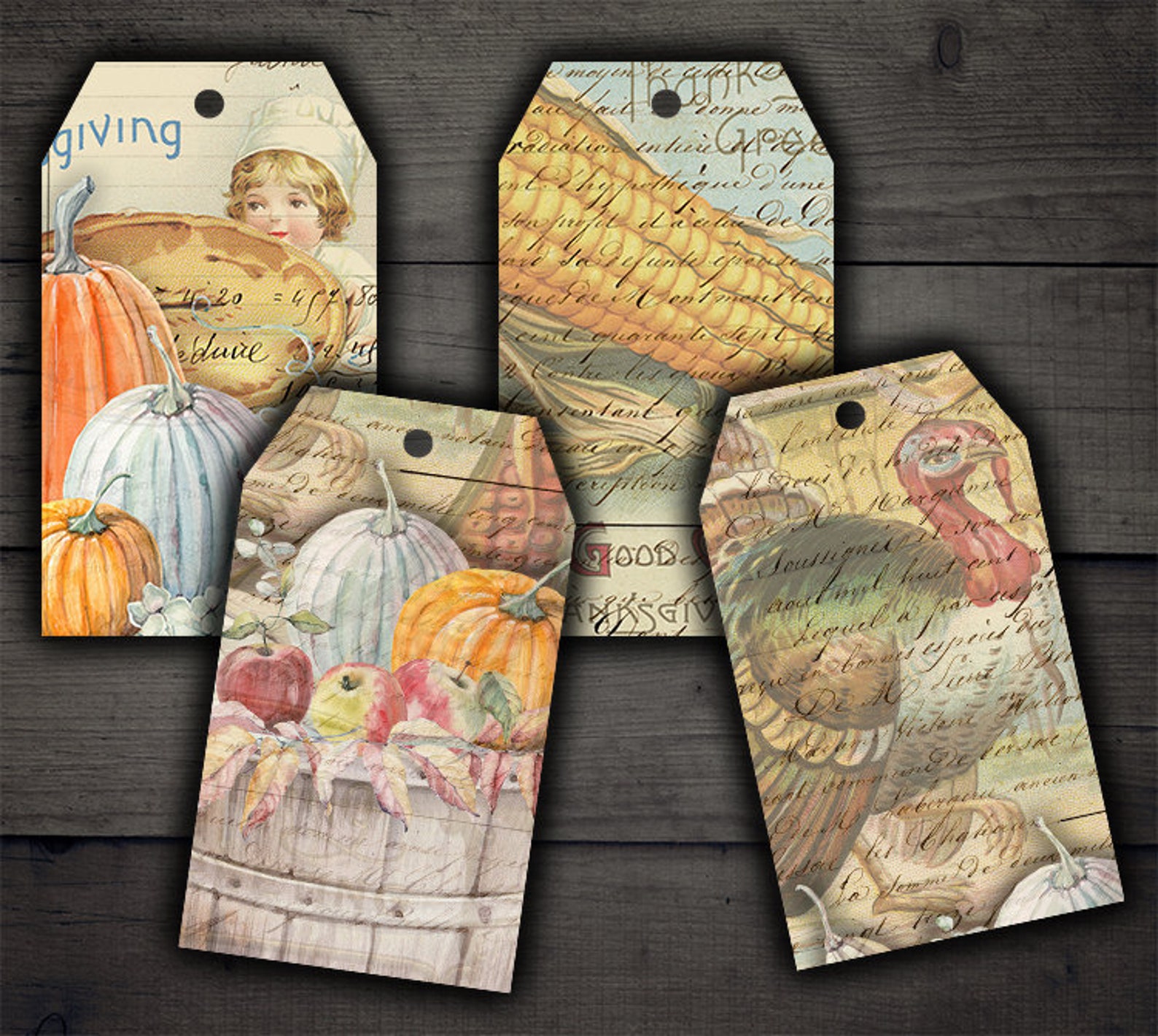 DIGITAL Vintage Thanksgiving Gift Tags - Digital Collage Sheet Download ...