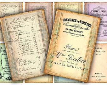 French Ephemera Tags: Vintage Collage Sheet (Digital Download)