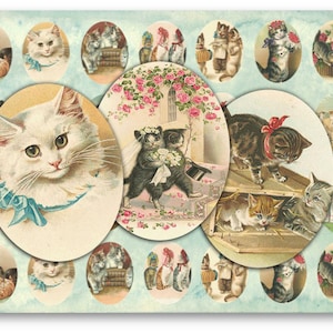 Victorian Cats Digital Collage Sheet: 30 x 40mm Jewelry Pendants (Digital Download)