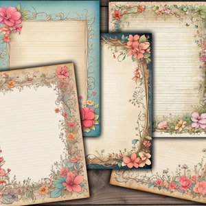 50 páginas imprimibles del planificador floral, Bloc de notas digital, lista de tareas imprimibles, efímera floral, descarga de papel forrado vintage - VBM3299