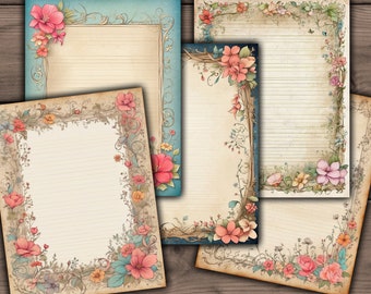 50 Printable Floral Planner Pages, Digital Notepad, Printable To Do List, Floral Ephemera, Vintage Lined Paper Download - VBM3299