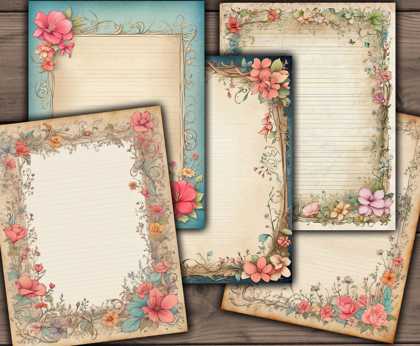 Floral Planner Pages: Vintage Printable Lined Paper (digital Download ...
