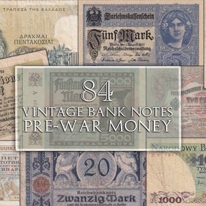 Éphémères vintage NUMÉRIQUES - billets de banque vintage 1905-1980 Junk Journal Ephemera Kit Mega Bundle