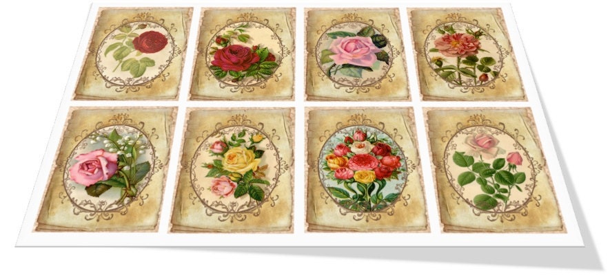 Vintage Roses Digital Collage Sheet: Printable Paper (digital Download ...