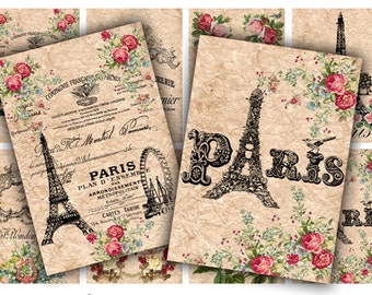 DIGITAL Paris Tags Digital Collage Sheet Download - 404 - Digital Paper - Instant Download Printables