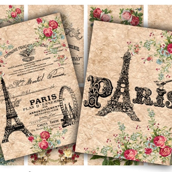 DIGITAL Paris Tags Digital Collage Sheet Download - 404 - Digital Paper - Instant Download Printables