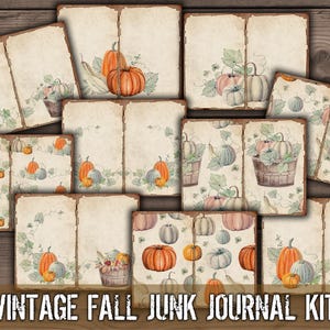 Vintage Fall Junk Journal Pages: Printable Autumn Paper, Pumpkins & Leaves (Digital Download)