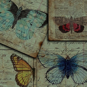 DIGITAL Vintage Butterflies Junk Journal Ephemera - Download de folha de colagem digital - VBM 1949