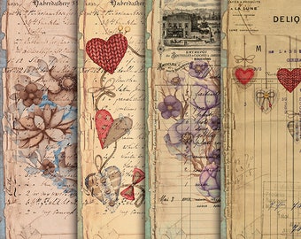 DIGITAL Vintage Valentines Junk Journal Ephemera - Digital Collage Sheet Download