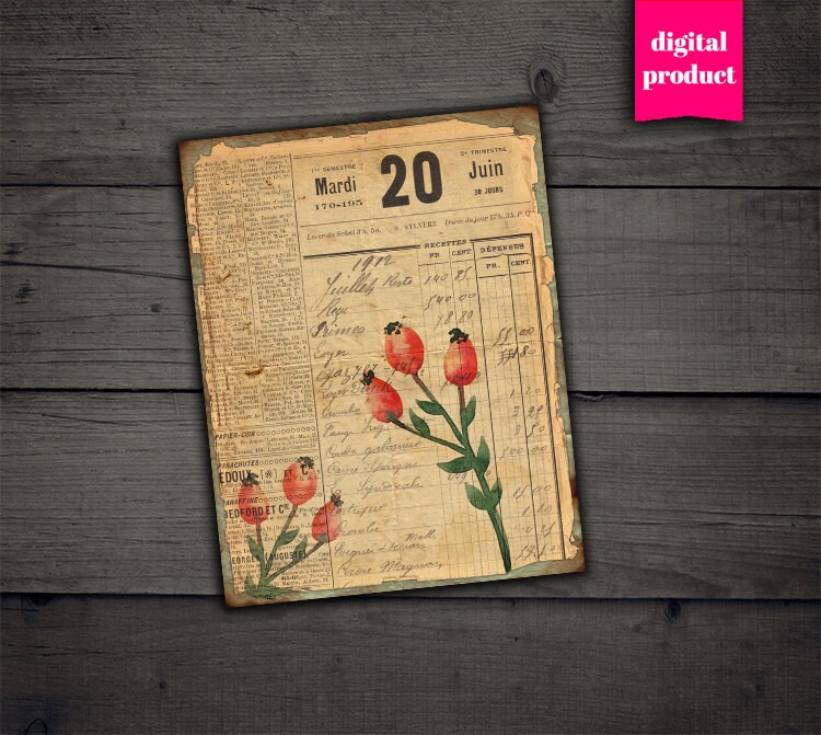 Junページ Cyfrowy Vintage Botanical Junk Journal Ephemera