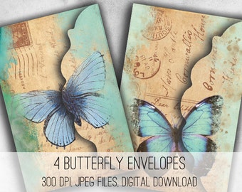 DIGITAL Butterfly Envelopes - Digital Collage Sheet Download -1037- Digital Paper - Instant Download Printables