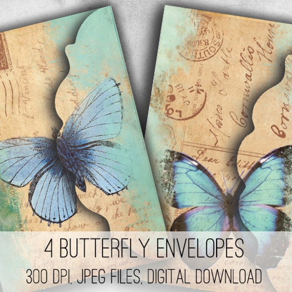 DIGITAL Schmetterling Briefumschläge - Digital Collage Sheet Download -1037- Digital Paper - Instant Download Printables