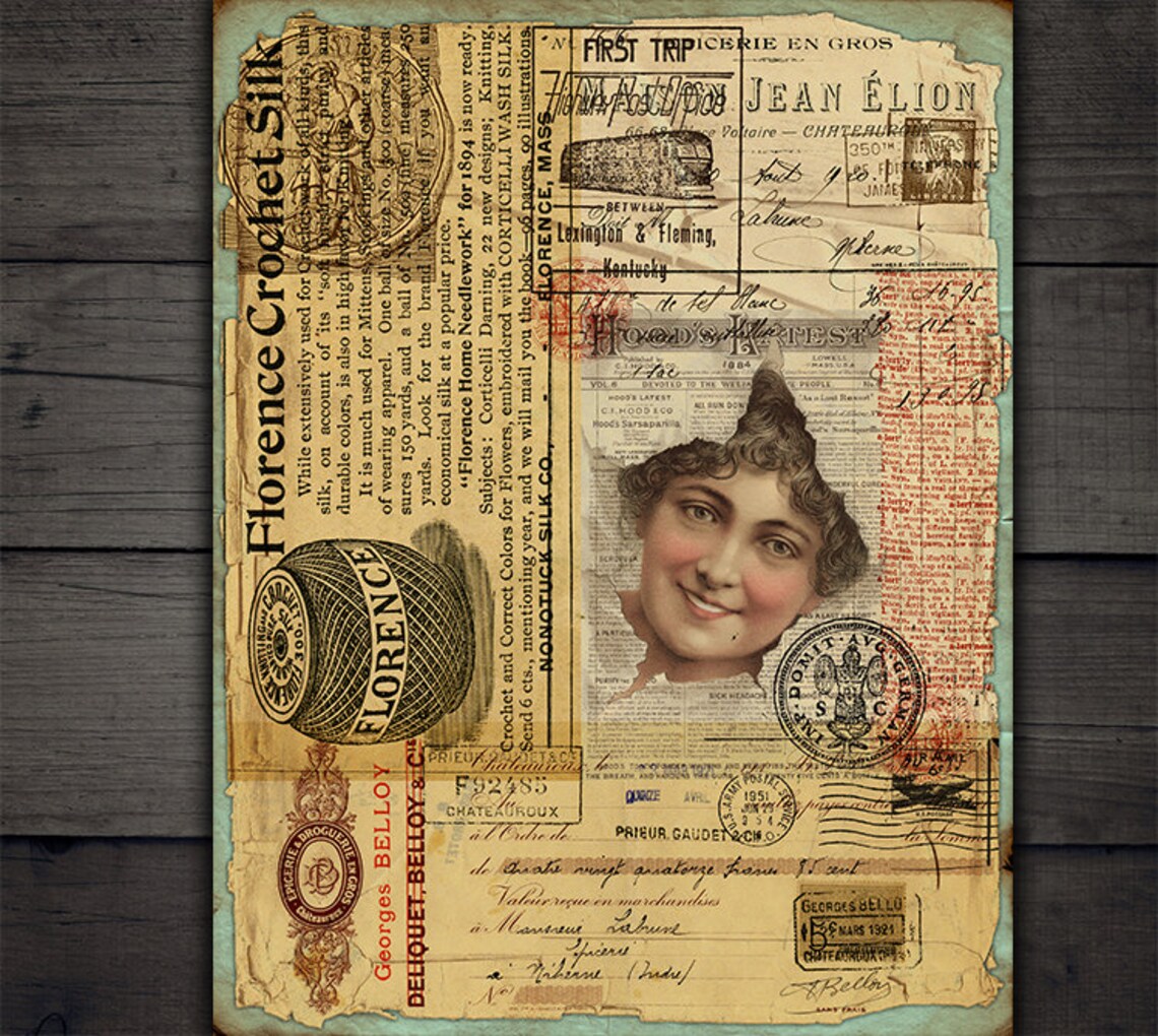 DIGITAL Vintage Junk Journal Grunge Ephemera - Digital Collage Sheet ...