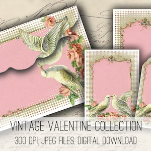 Dove Valentine Envelopes, Tags & Cards: Digital Collage Sheet (Digital Download)