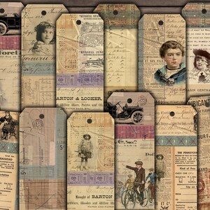 Digitale Grunge XL Gift Tags, afdrukbare Vintage Ephemera, Vintage kinderen, oude foto's, familie, digitale download - VBM3284
