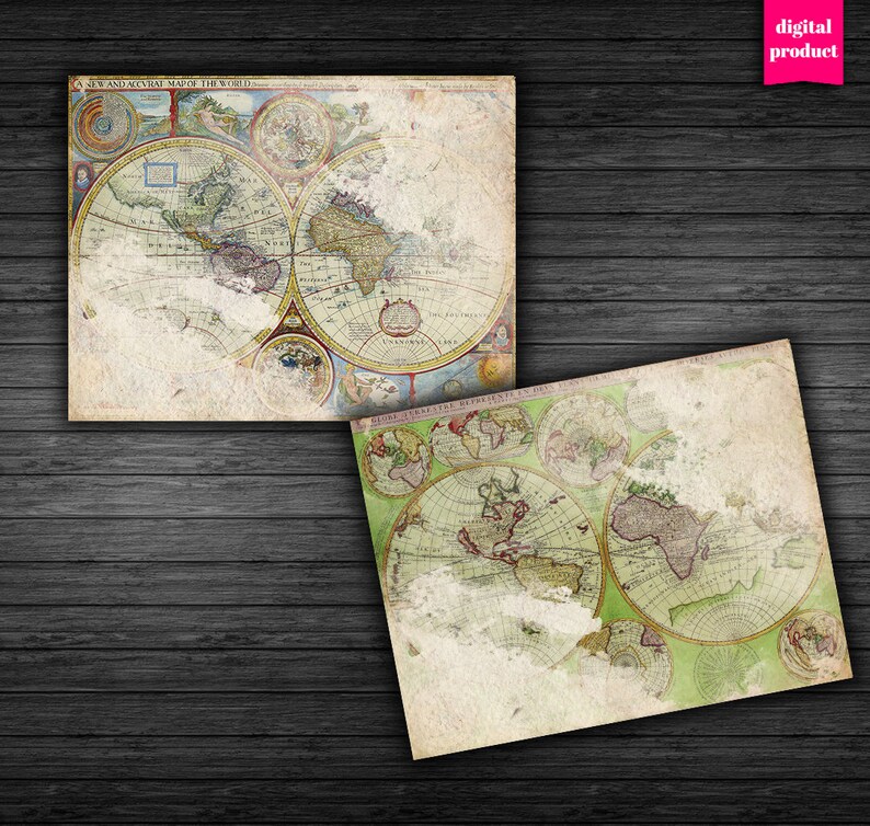 DIGITAL Grunge Old World Maps Printable Vintage World Maps Etsy Canada