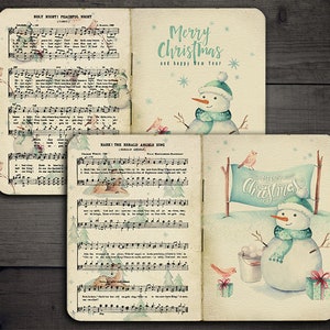 DIGITALE Schneemann Weihnachten Junk Journal Printable Pages - Weihnachten Notenblätter Digitales Papier - VBM2188