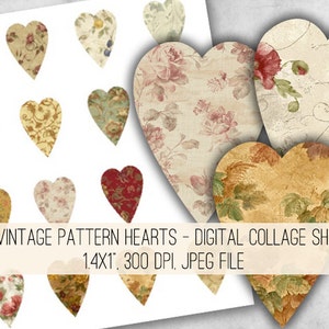 Vintage Floral Hearts Digital Collage Sheet (Digital Download)