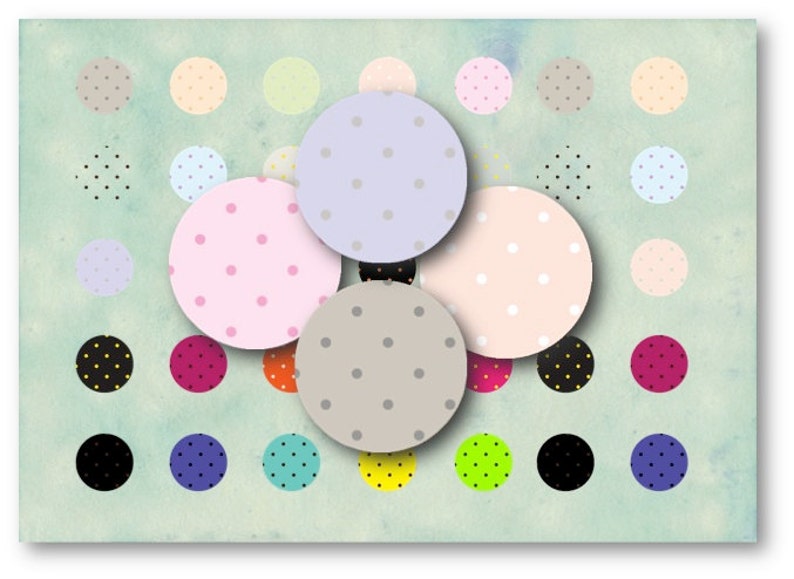 DIGITAL Polka Dot 1 inch Circle for Jewelry Pendants Digital Collage Sheet Download 418 Instant Download Printables image 2