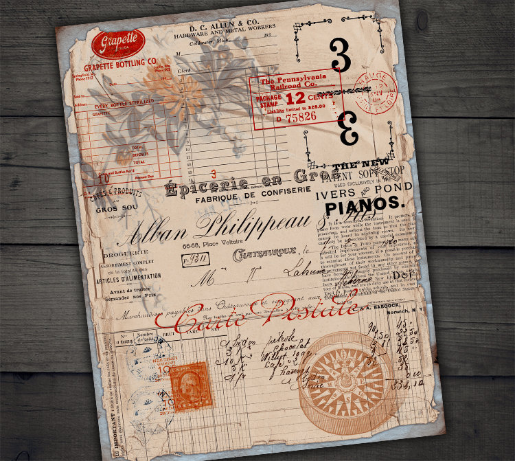 DIGITAL Vintage Grunge Ephemera - Digital Collage Sheet Download - Etsy