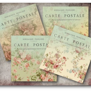 DIGITAL Floral Carte Postale Cards Digital Collage Sheet Download -372- Digital Paper - Instant Download Printables