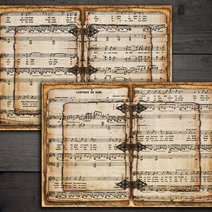 CYFROWE świąteczne nuty vintage - Junk Journal Printable Pages - Cyfrowe papiery świąteczne - VBM2155