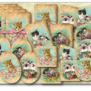 DIGITAL Cats and Kittens Paper Kit - Digital Collage Sheet Download - 796 - Digital Paper - Instant Download Printables
