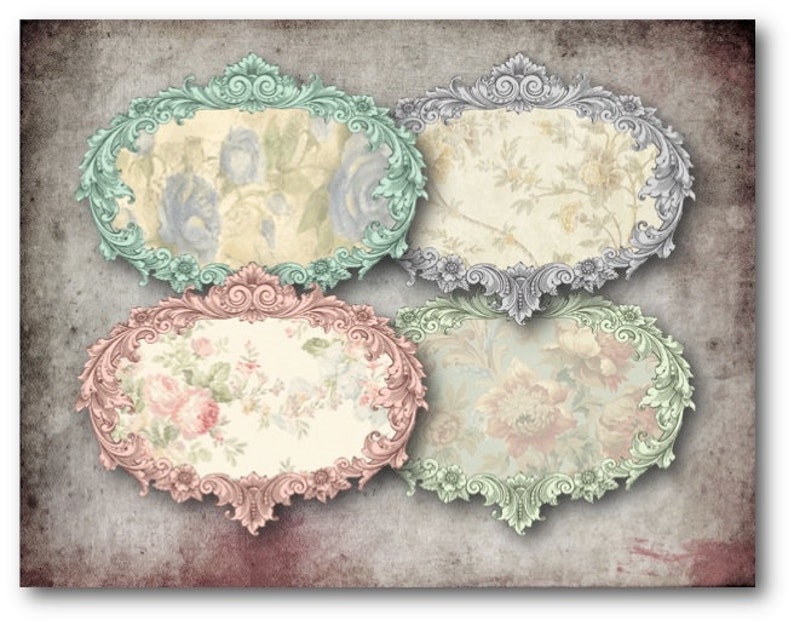 Pu&ograve; includere: Quattro cornici ovali ornate con diversi motivi floreali. Le cornici sono in tonalit&agrave; di verde, blu, rosa e grigio.