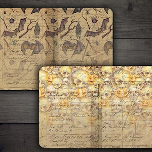 Halloween Junk Journal Pages: Skulls, Bats (Digital Download)