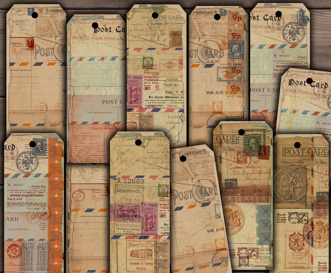 Grunge Postal Ephemera Tags: Vintage Travel Gift Tags (digital Download ...