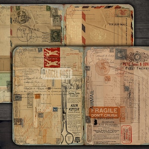 PAGINE DIGITAL Vintage Postal Junk Journal - Vintage Grunge Ephemera - Download foglio collage digitale - VBM1802