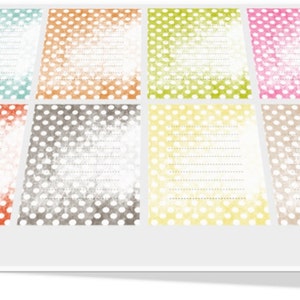Peut inclure: Huit cartes de v&oelig;ux imprimables avec un motif de pois dans diff&eacute;rentes couleurs, notamment rouge, orange, jaune, vert, bleu et rose. Chaque carte a un fond blanc avec une texture l&eacute;g&egrave;rement vieillie.