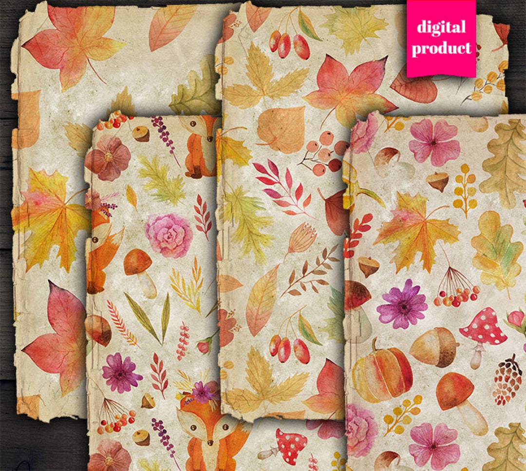 Fall Paper Downloadable DIGITAL Vintage Fall Leaves Paper Download, Printable Fall Papers ...