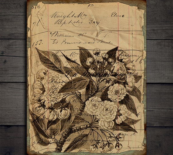 DIGITAL Vintage Botanical Junk Journal Ephemera - Digital Collage