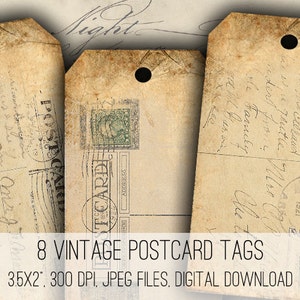 DIGITAL Vintage Postcard Tags Digital Collage Sheet Download - 1061 - Digital Paper - Instant Download Printables