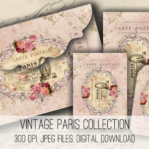 DIGITAL Paris Koperty, Tagi i Karty Cyfrowy Arkusz Kolażu Pobierz -1153- Papier Cyfrowy - Natychmiastowe Pobieranie Wydruków