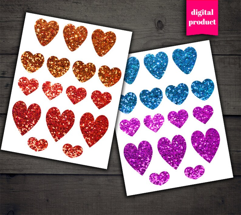 DIGITAL Valentine's Glitter Hearts Printable - Etsy