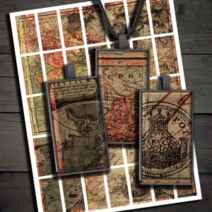 DIGITALE Vintage Landkarten Domino Kachel Bilder für Cabochons - Digital Collage Sheet Download