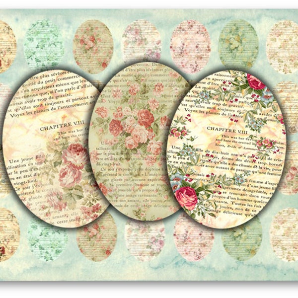 DIGITAL Floral Ephemera 30x40mm Ovals for Jewelry Pendants - Digital Collage Sheet Download -882 - Instant Download Printables