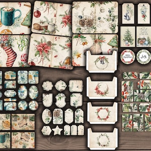 Weihnachten Junk Journal Kit, druckbare Weihnachten Postkarten, Tags, Karten, Taschen, Digitales Weihnachten Scrapbook Kit Download-VBM32312