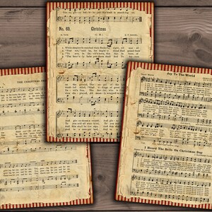 Vintage kerstliedjes, muziekbladen - afdrukbaar, Kerstmis, muziek, ephemera grunge, kersttroepjournaal downloaden - VBM3239