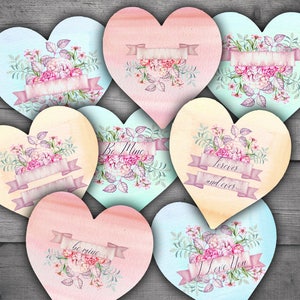 DIGITAL Valentines Watercolor Hearts - Digital Collage Sheet Download