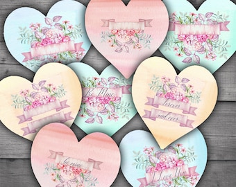 DIGITAL Valentines Watercolor Hearts - Digital Collage Sheet Download