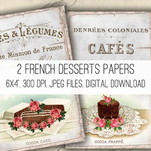 French Desserts Digital Collage Sheet: Vintage Cafe Art (Digital Download)
