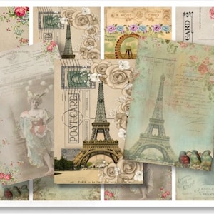 DIGITAL Vintage Paris Tags Digital Collage Sheet Download - 698 - Digital Paper - Instant Download Printables
