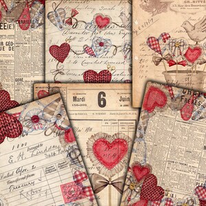 éphémères vintage de la Saint-Valentin, papier numérique de la Saint-Valentin, grunge, vintage, Français, manuscrit, amour, téléchargement numérique de la Saint-Valentin - VBM3282