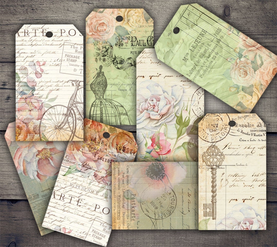 DIGITAL Vintage Floral Ephemera Tags Digital Collage Sheet Download ...