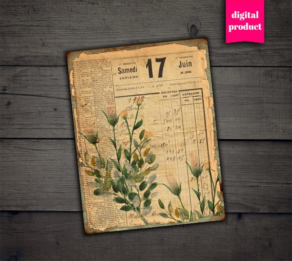 Junページ Cyfrowy Vintage Botanical Junk Journal Ephemera