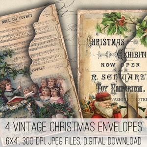 DIGITAL Vintage Kerst enveloppen digitale collage blad download -1044- Digitaal papier - Instant Download Printables