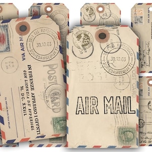 Luchtpost cadeaukaartjes, postkaarten, digitaal collageblad, vintage post digitaal papier, junk journal afdrukbaar - VBM205
